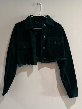 Fashion Nova Forest Green Cropped Corduroy Jacket Small